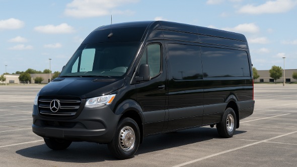 Exterior of Charter Bus Company Fontana's 14 Passenger Sprinter Limousine in Fontana
