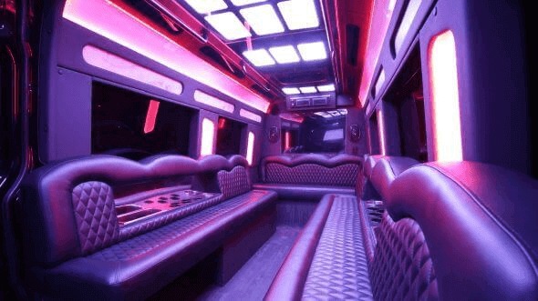 Interior of Charter Bus Company Colton 's 14 Passenger Sprinter Limousine in Colton 