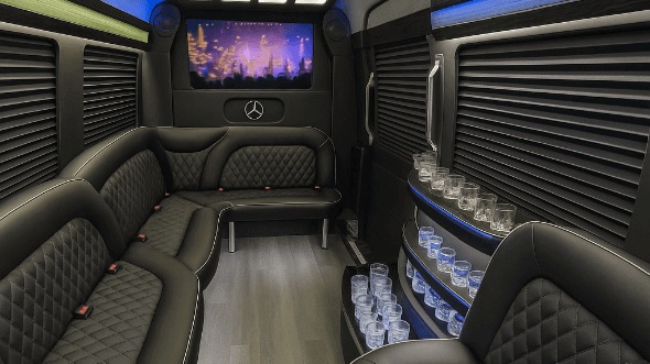 Interior of Charter Bus Company Highland's 14 Passenger Sprinter Limousine in Highland