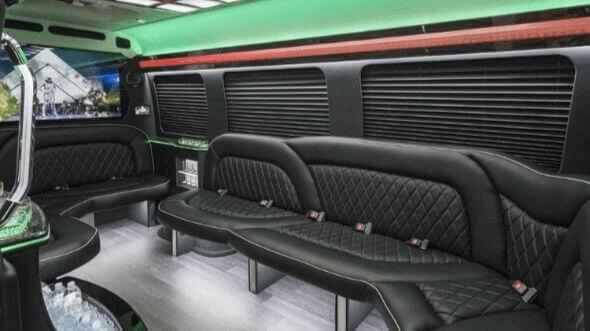 Interior of Charter Bus Company Highland's 18 Passenger Party Bus in Highland