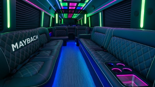 Interior of Charter Bus Company Highland's 25 Passenger Party Bus in Highland