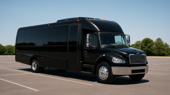 Exterior of Charter Bus Company Rancho Cucamonga's 28 Passenger Party Bus in Rancho Cucamonga