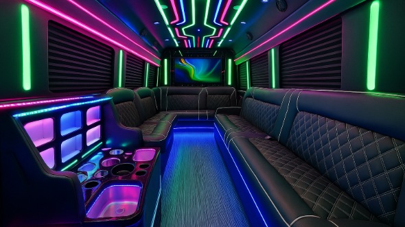 Interior of Charter Bus Company Chino's 40 Passenger Party Bus in Chino