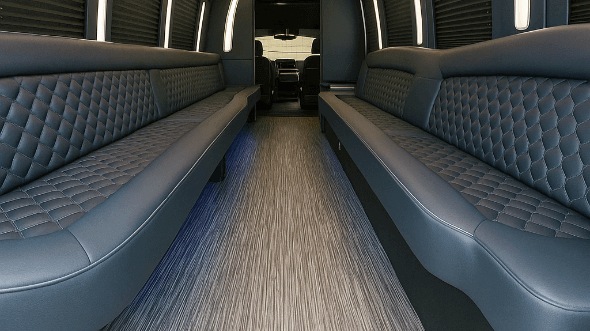 Interior of Charter Bus Company Moreno Valley's 40 Passenger Party Bus in Moreno Valley