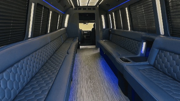 Interior of Charter Bus Company Rancho Cucamonga's 40 Passenger Party Bus in Rancho Cucamonga