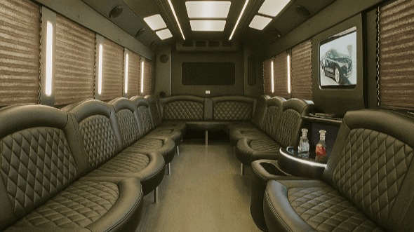 Interior of Charter Bus Company Riverside's 40 Passenger Party Bus in Riverside