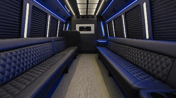 Interior of Charter Bus Company Redlands's 50 Passenger Party Bus in Redlands